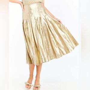 Mestiza New York Gold Pleated Skirt Seville Midi Skirt New Sz 6